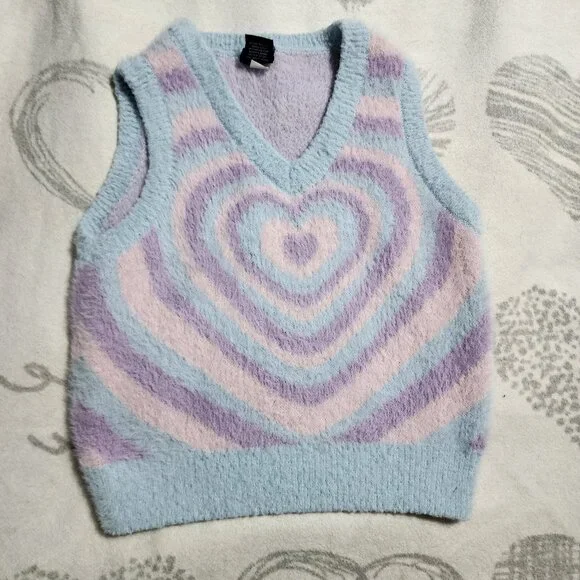 Sweet Society Pastel Heart Knit Sweater Vest – Sz M - Picture 1 of 3